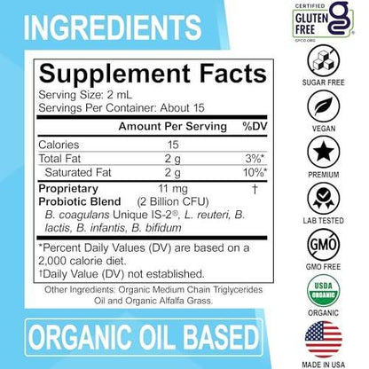 Kids Probiotic Liquid Drops Organic - Organic Probiotics for Kids Probiotics Age 4+, Digestive Health, Immune Support, Flora Gut Health Supplements - Vegan Kid Liquid Probiotic Drops, Non-GMO 1 Fl Oz
