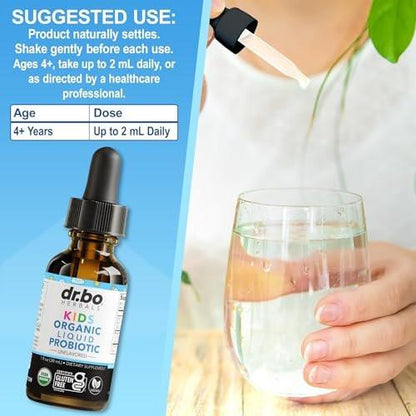 Kids Probiotic Liquid Drops Organic - Organic Probiotics for Kids Probiotics Age 4+, Digestive Health, Immune Support, Flora Gut Health Supplements - Vegan Kid Liquid Probiotic Drops, Non-GMO 1 Fl Oz