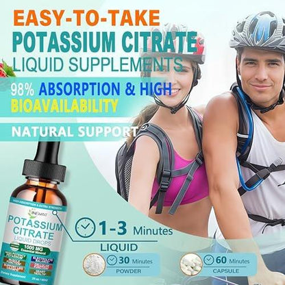 Potassium Supplement Liquid Drops, High Absorption Potassium Citrate 1000mg for Muscle Heart Electrolyte Balance and Normal pH Support*, Essential Mineral Drops, Non-GMO, 30 Servings