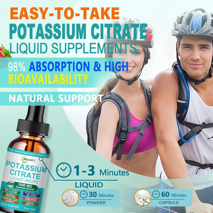 Potassium Supplement Liquid Drops, High Absorption Potassium Citrate 1000mg for Muscle Heart Electrolyte Balance and Normal pH Support*, Essential Mineral Drops, Non-GMO, 30 Servings