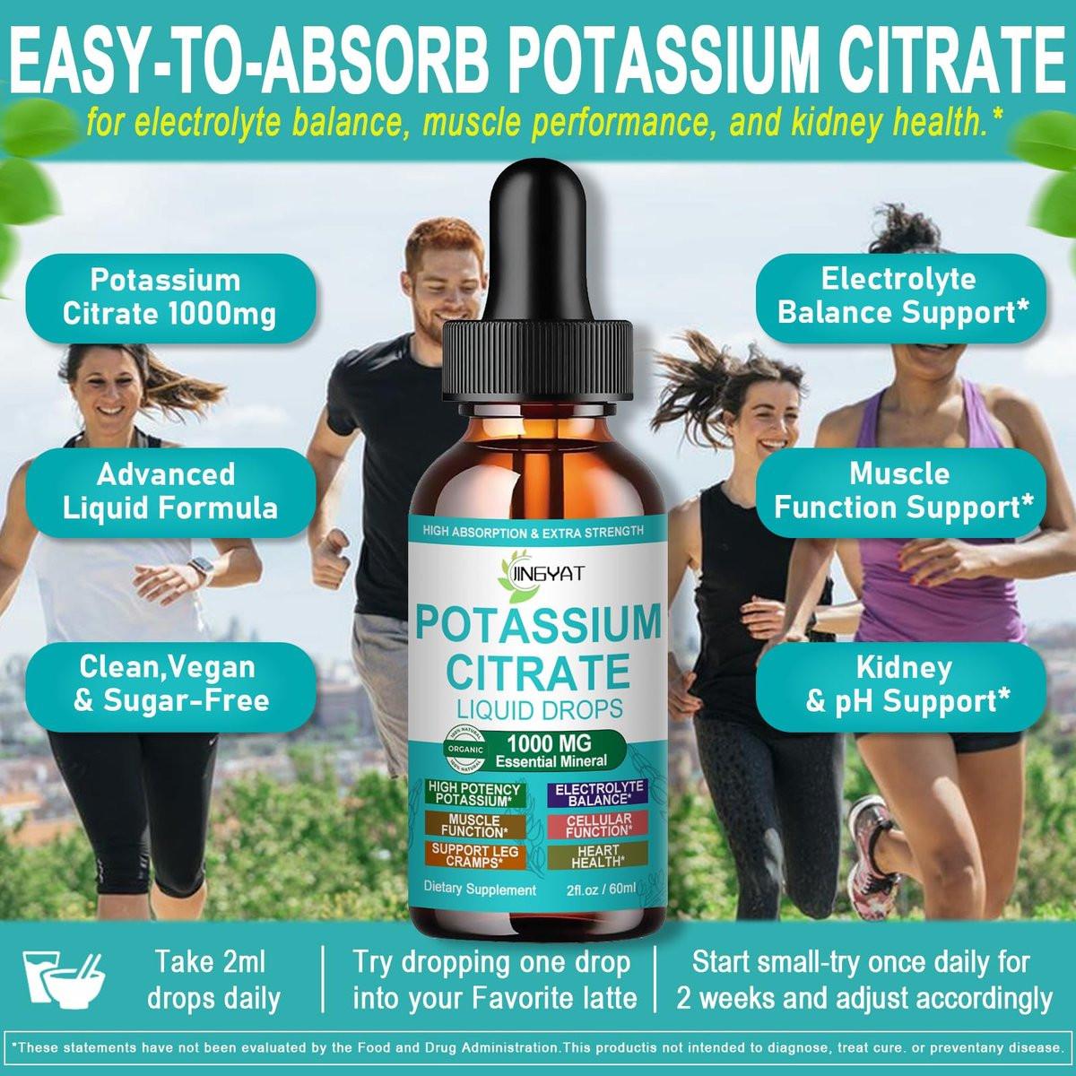 Potassium Supplement Liquid Drops, High Absorption Potassium Citrate 1000mg for Muscle Heart Electrolyte Balance and Normal pH Support*, Essential Mineral Drops, Non-GMO, 30 Servings - görsel 3