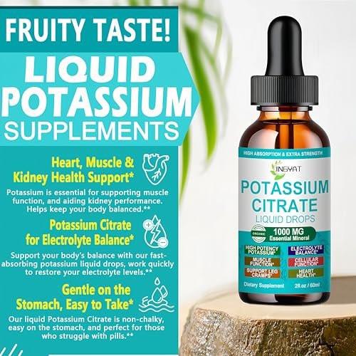 Potassium Supplement Liquid Drops, High Absorption Potassium Citrate 1000mg for Muscle Heart Electrolyte Balance and Normal pH Support*, Essential Mineral Drops, Non-GMO, 30 Servings - görsel 6