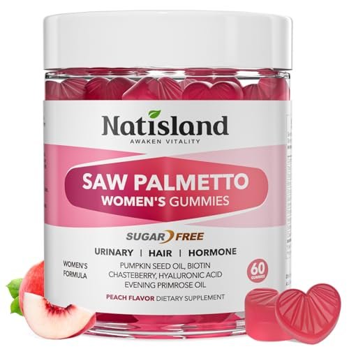 NATISLAND Saw Palmetto for Women Gummies, Organic Saw Palmetto with Pumpkin Seed Oil for Hair Growth, DHT Blocker & Urinary Health, Sugar Free, Vegan, Peach Flavor, 60 Chewable - görsel 5