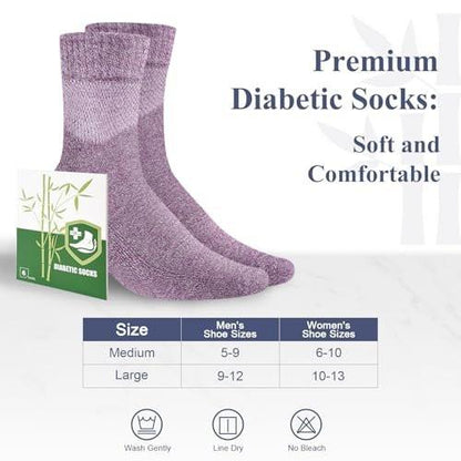 Cirorld Bamboo Viscose Diabetic Socks for Women, 6 Pairs Non Binding Wide Top, Seamless Loose Cushion Socks for Swollen Feet