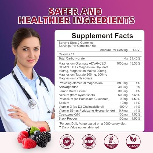 120 CT Magnesium Glycinate Gummies 1000 mg – High Potency: Each serving delivers 1000 mg of magnesium, helping to – Image 2