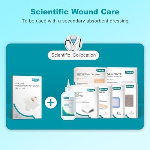 Dimora Wound Contact Layer, Silicone Non-adhering Wound Dressing, Transparent Pads Bandages Sheets for a Wide Range of Exuding Wounds, 2in x 3in (5cm x 7.5cm), 10 pcs - görsel 6