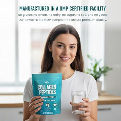 Collagen Peptides Powder Hydrolyzed Bovine (Unflavored) Type I & III Supplement for Hair, Skin, Nails & Joint Support - Collagen for Women & Men - Non GMO & USA Made - Unflavored - 30 Servings