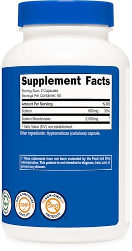 Nutricost Sodium Bicarbonate (2,500mg) 120 Capsules - GMO-Free, Gluten Free, Vegan, 60 Servings