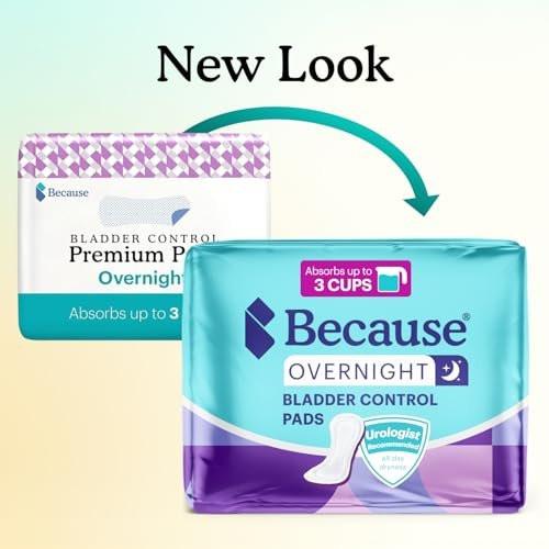 Because Overnight Incontinence Pads for Women – Moderate-to-Heavy Absorbency for Nighttime Use, Long-Length Protection, 20 Count, New Version - görsel 15