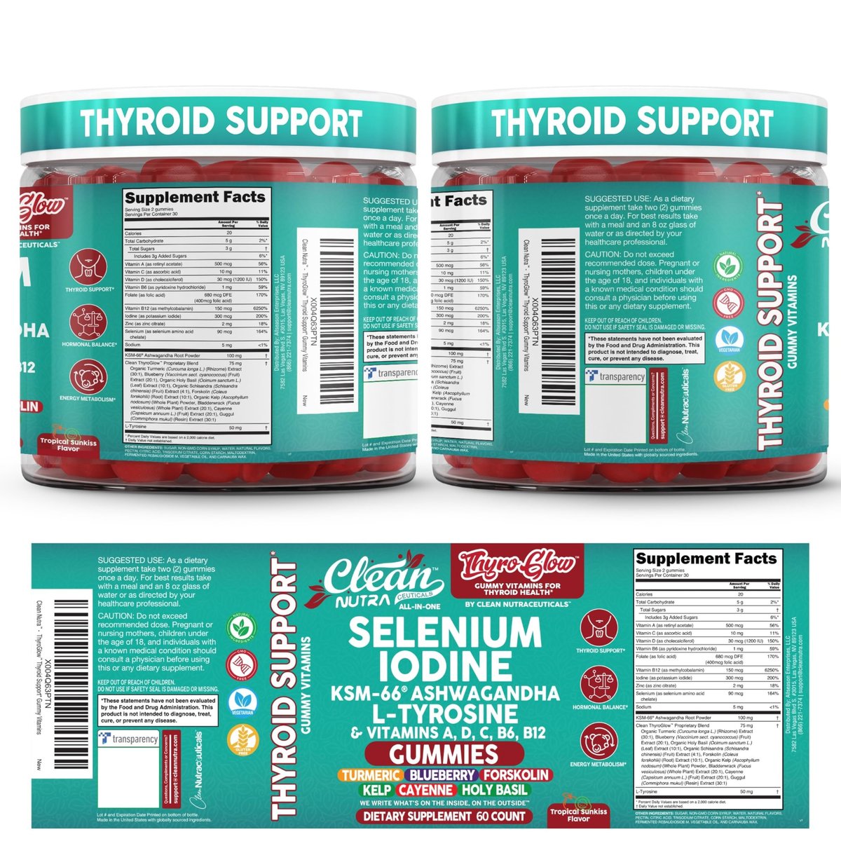 ThyroGlow Thyroid Support Gummies - Selenium, Iodine, KSM-66 Ashwagandha, L-Tyrosine, Vitamin D, C, B12, B6, Turmeric, Blueberry, Holy Basil, Folate, Bladderwrack - 60 Count by Clean Nutra - görsel 14
