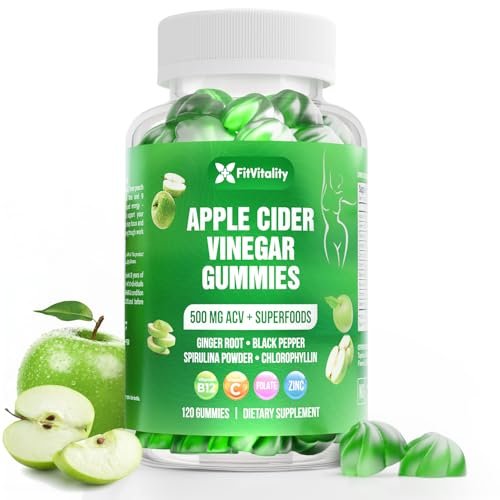 FitVitality 120 Premium Apple Cider Vinegar (ACV) Gummies with Vitamin B12, Zinc, Ginger & Vitamin C - Vegan, Gluten Free, Non GMO - görsel 4