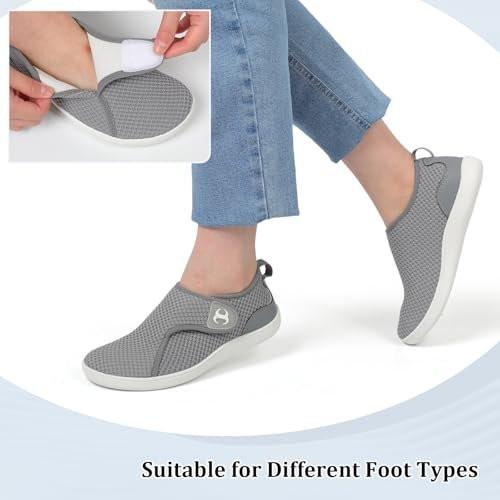 Scurtain Wide Toe Box Shoes Women Diabetic Nurse Shoes Non Slip Neuropathy Bunion Edema Shoe Spring Summer Breathable Zero Drop Barefoot Sneakers Ladies Casual Walking Shoes Size 9 Grey - görsel 10