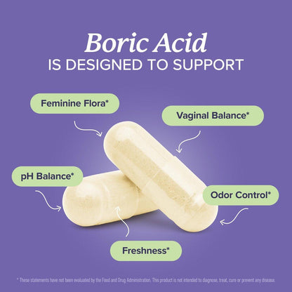 Boric Acid Suppositories for Women 600mg | pH Balance, Vaginal Odor & Itching | Feminine Hygiene & Intimate Health Support | Unscented, Vegan | 30 Ct