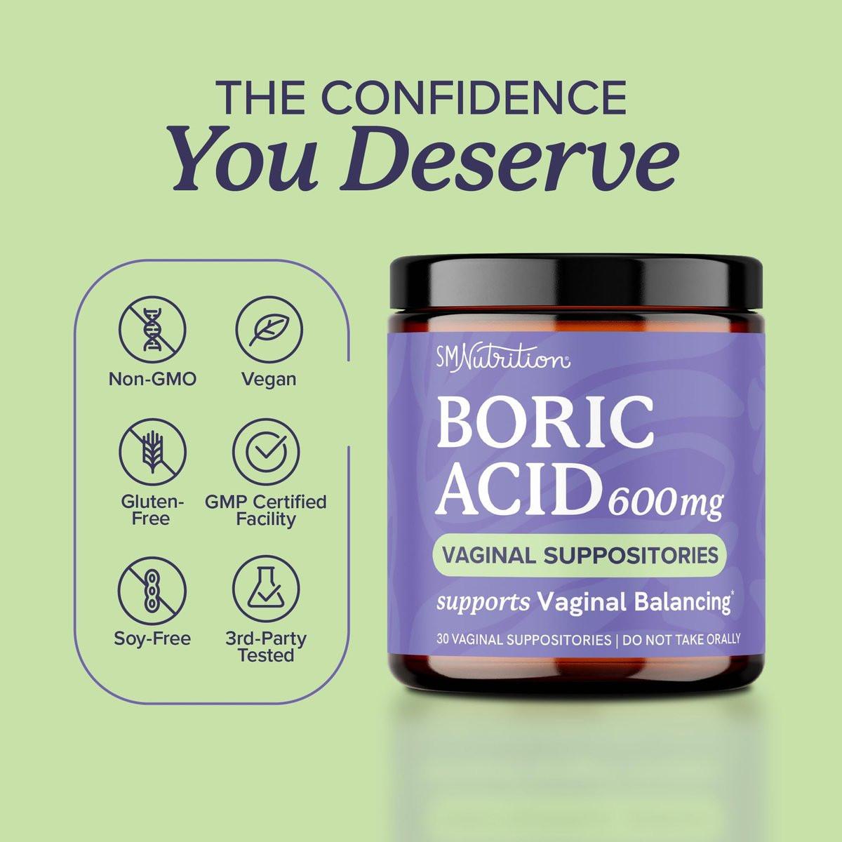 Boric Acid Suppositories for Women 600mg | pH Balance, Vaginal Odor & Itching | Feminine Hygiene & Intimate Health Support | Unscented, Vegan | 30 Ct - görsel 15