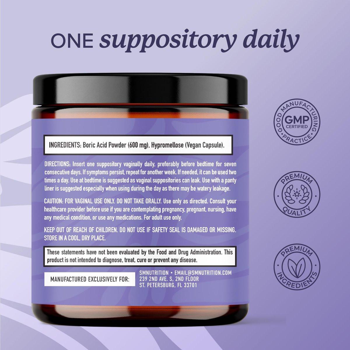 Boric Acid Suppositories for Women 600mg | pH Balance, Vaginal Odor & Itching | Feminine Hygiene & Intimate Health Support | Unscented, Vegan | 30 Ct - görsel 7