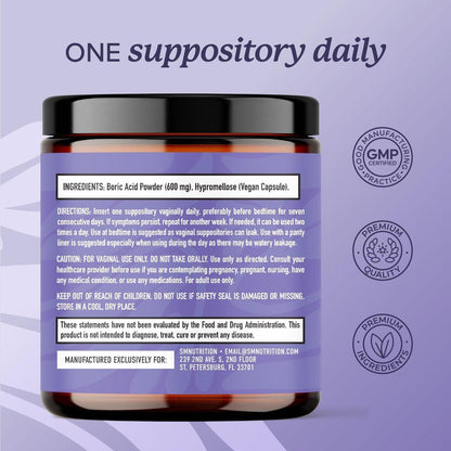 Boric Acid Suppositories for Women 600mg | pH Balance, Vaginal Odor & Itching | Feminine Hygiene & Intimate Health Support | Unscented, Vegan | 30 Ct