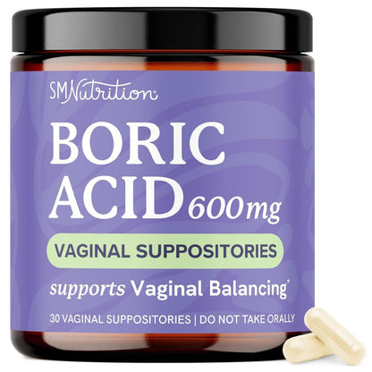Boric Acid Suppositories for Women 600mg | pH Balance, Vaginal Odor & Itching | Feminine Hygiene & Intimate Health Support | Unscented, Vegan | 30 Ct