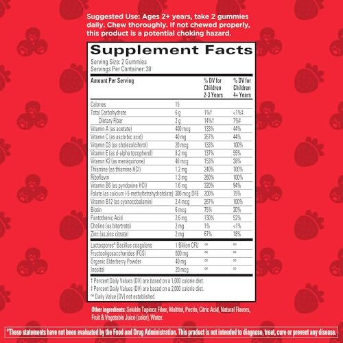 Hyland's Kids Multivitamin + Digestive Support Children's Supplement, Sugar Free Mixed Berry Flavored Gummies with Probiotics & Fiber, 60ct Bottle - görsel 13