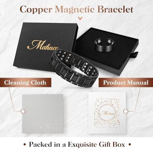 Mahnco Copper Bracelet for Men with Triple-Row Strong Magnets Magnetic Bracelets & Lymphatic Drainage Ring Set with Adjustable Sizing Tool, Magnetic Jewelry Gift (Black) - görsel 5