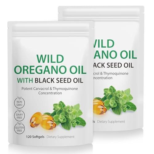 Oil of Oregano with Black Seed Oil, 6000mg Oregano Oil Capsules Organic, Oil of Oregano Supplement Capsules, Natural Antioxidants, Non-GMO, Gluten Free, 120 Softgels (120 Count (Pack of 2)) - görsel 2