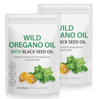 Oil of Oregano with Black Seed Oil, 6000mg Oregano Oil Capsules Organic, Oil of Oregano Supplement Capsules, Natural Antioxidants, Non-GMO, Gluten Free, 120 Softgels (120 Count (Pack of 2))
