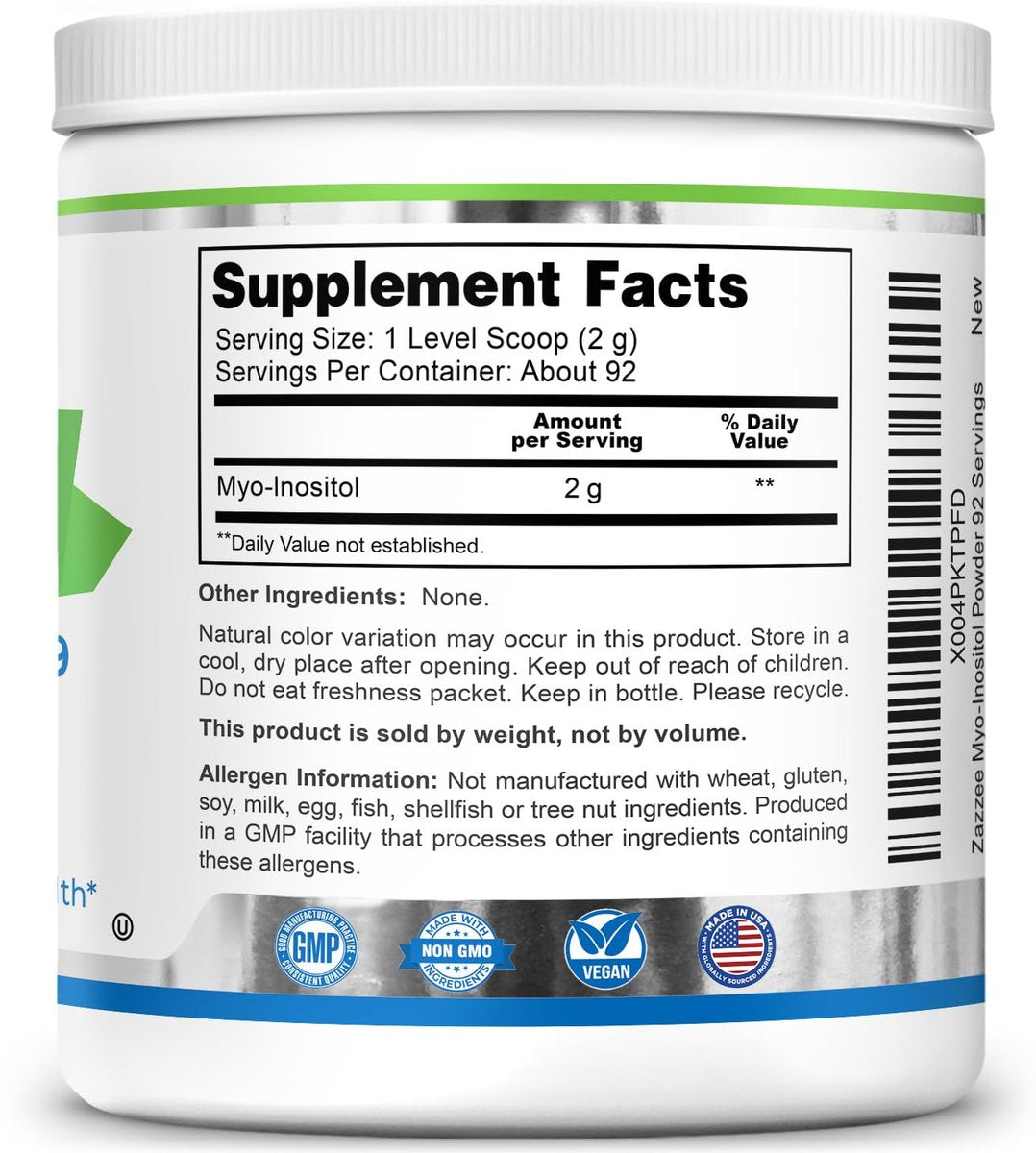 Zazzee Myo-Inositol Powder, 3 Month Supply, 92 Servings, 2000 mg per Serving, Free Scoop for Exact Dosage, 6.49 Ounces, Certified Kosher, 100% Pure, Fertility & Reproductive Support, Made in the USA - görsel 13