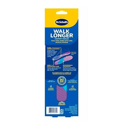 Dr. Scholl's Walk Longer Insoles for Women - Comfortable Plush Foam Cushioning Inserts for Walking, Hiking, Standing on Feet All-Day with Arch Support - Walk 50% Longer Without Muscle Fatigue: 2 Pairs