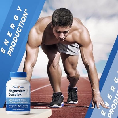 5 in 1 Magnesium Complex, 976mg Complex with Magnesium Glycinate, Citrate, Malate & L-Threonate, Vitamin B6 for High Absorption, Third Party Tested, Gluten-Free, Easy-Swallow Vegan Capsule
