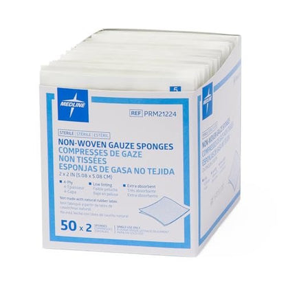 Medline Sterile Nonwoven Gauze Sponge, 4-Ply, 2" x 2", 2/Pack