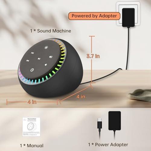 DreamSky Sound Machine for Sleep, White Noise for Sleeping Adults & Baby, Brown Noise Fan for Office Privacy & Noise Canceling, 26 Sounds & RGB Night Light, USB-C Powered for Home Travel - görsel 1