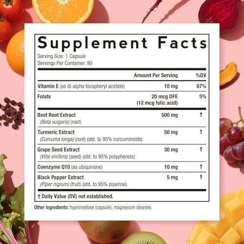 Doctor's Recipes Beet Root Capsules, Beet Root Extract with Grape Seed, CoQ10, Turmeric, Black Pepper for Enhanced Absorption, Supports Heart, Circulation, Energy & Nitric Oxide, Non-GMO, 90 Veg Caps - görsel 4