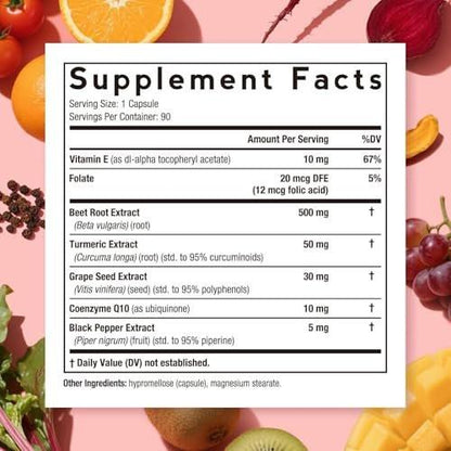 Doctor's Recipes Beet Root Capsules, Beet Root Extract with Grape Seed, CoQ10, Turmeric, Black Pepper for Enhanced Absorption, Supports Heart, Circulation, Energy & Nitric Oxide, Non-GMO, 90 Veg Caps