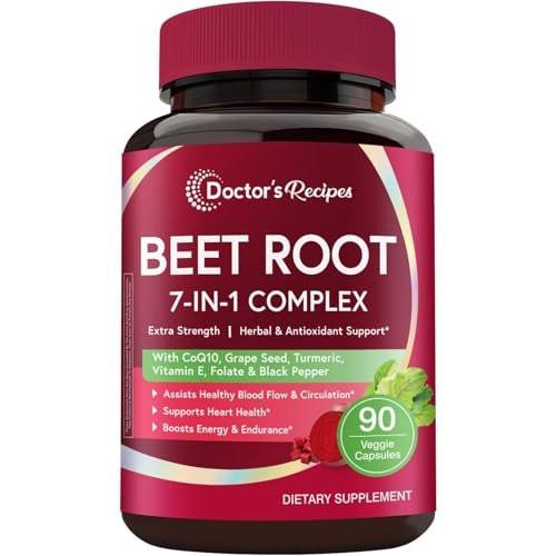 Doctor's Recipes Beet Root Capsules, Beet Root Extract with Grape Seed, CoQ10, Turmeric, Black Pepper for Enhanced Absorption, Supports Heart, Circulation, Energy & Nitric Oxide, Non-GMO, 90 Veg Caps - görsel 2