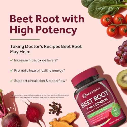 Doctor's Recipes Beet Root Capsules, Beet Root Extract with Grape Seed, CoQ10, Turmeric, Black Pepper for Enhanced Absorption, Supports Heart, Circulation, Energy & Nitric Oxide, Non-GMO, 90 Veg Caps - görsel 6