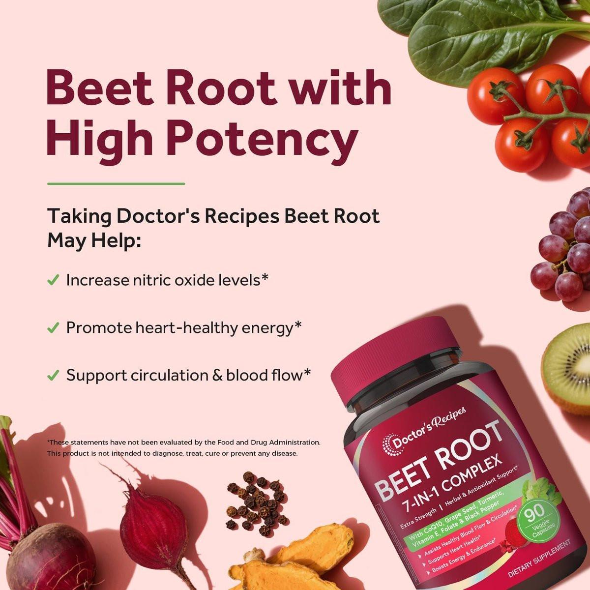 Doctor's Recipes Beet Root Capsules, Beet Root Extract with Grape Seed, CoQ10, Turmeric, Black Pepper for Enhanced Absorption, Supports Heart, Circulation, Energy & Nitric Oxide, Non-GMO, 90 Veg Caps - görsel 5