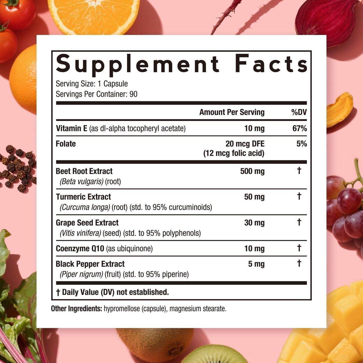 Doctor's Recipes Beet Root Capsules, Beet Root Extract with Grape Seed, CoQ10, Turmeric, Black Pepper for Enhanced Absorption, Supports Heart, Circulation, Energy & Nitric Oxide, Non-GMO, 90 Veg Caps - görsel 3