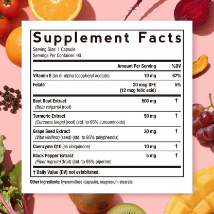 Doctor's Recipes Beet Root Capsules, Beet Root Extract with Grape Seed, CoQ10, Turmeric, Black Pepper for Enhanced Absorption, Supports Heart, Circulation, Energy & Nitric Oxide, Non-GMO, 90 Veg Caps