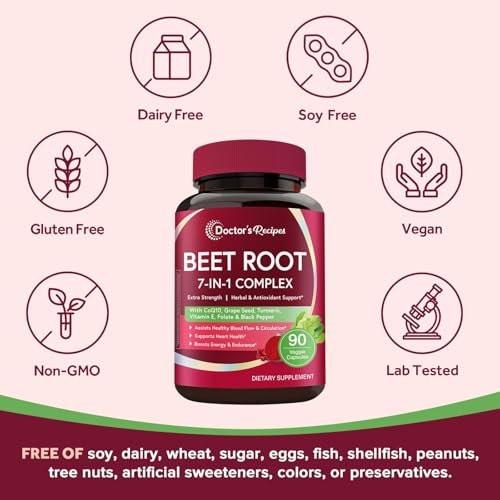 Doctor's Recipes Beet Root Capsules, Beet Root Extract with Grape Seed, CoQ10, Turmeric, Black Pepper for Enhanced Absorption, Supports Heart, Circulation, Energy & Nitric Oxide, Non-GMO, 90 Veg Caps - görsel 10