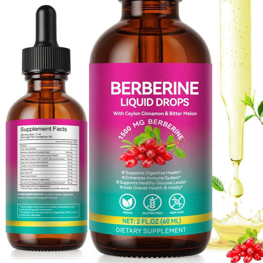 Berberine Supplement Liquid 60ml, Berberine with Ceylon Cinnamon, Berberine Drops with Turmeric Curcumin, Bitter Melon, Immune Support, Digestive Health Support