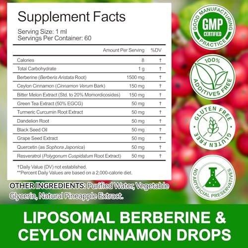 Berberine Supplement Liquid 60ml, Berberine with Ceylon Cinnamon, Berberine Drops with Turmeric Curcumin, Bitter Melon, Immune Support, Digestive Health Support - görsel 10