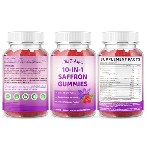Saffron Supplement Gummies for Kids & Adults – Supports Antioxidant Function with Ashwagandha, L-Theanine, Rhodiola Rosea, Lemon Balm, Vitamin D3, B6, Magnesium & Zinc – Raspberry Flavor, 120 Count - görsel 9