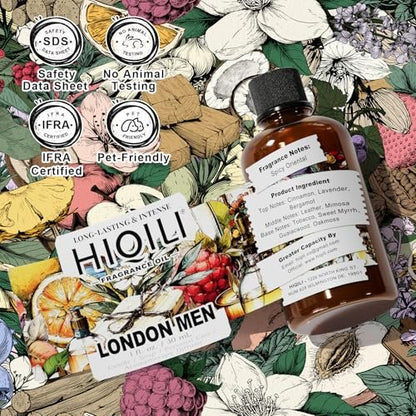 HIQILI London Men Fragrance Oil for Candle & Soap Making, Inspired by Bvr.Berry LON for-Men, Essential Oil for Diffuser, Large Rooms, Office, New Car Scents - 1 Fl Oz