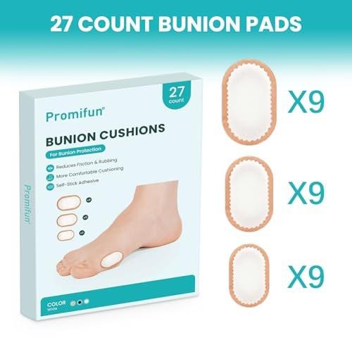 Promifun Foam Bunion Pads to Wear with Shoes - 27 ct Bunion Cushion - Moleskin Protect Feet for Men and Women - Stick Center (Multi-Size) - görsel 1