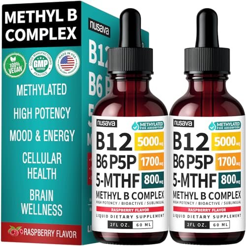 (2-Pack) Methylated B Complex Liquid Drops - Vitamin B Complex with Active L Methylfolate - B12 Sublingual Drops - Vegan B12 Vitamin 5000mcg, Non-GMO, Raspberry Flavor, No Sugar, 2 Fl oz, 80 Servings - görsel 2