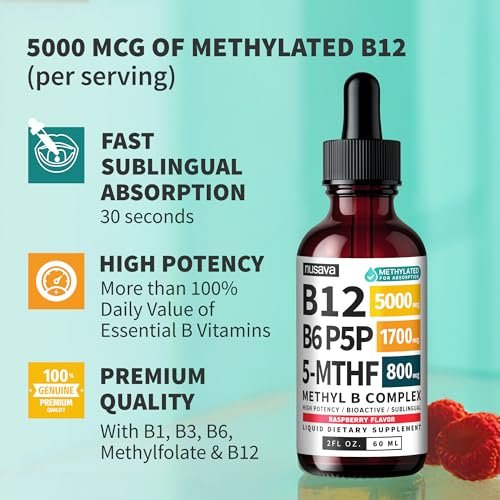 (2-Pack) Methylated B Complex Liquid Drops - Vitamin B Complex with Active L Methylfolate - B12 Sublingual Drops - Vegan B12 Vitamin 5000mcg, Non-GMO, Raspberry Flavor, No Sugar, 2 Fl oz, 80 Servings - görsel 16