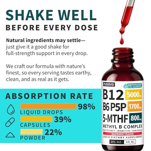 (2-Pack) Methylated B Complex Liquid Drops - Vitamin B Complex with Active L Methylfolate - B12 Sublingual Drops - Vegan B12 Vitamin 5000mcg, Non-GMO, Raspberry Flavor, No Sugar, 2 Fl oz, 80 Servings - görsel 12
