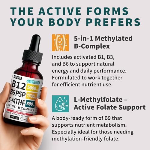 (2-Pack) Methylated B Complex Liquid Drops - Vitamin B Complex with Active L Methylfolate - B12 Sublingual Drops - Vegan B12 Vitamin 5000mcg, Non-GMO, Raspberry Flavor, No Sugar, 2 Fl oz, 80 Servings - görsel 14