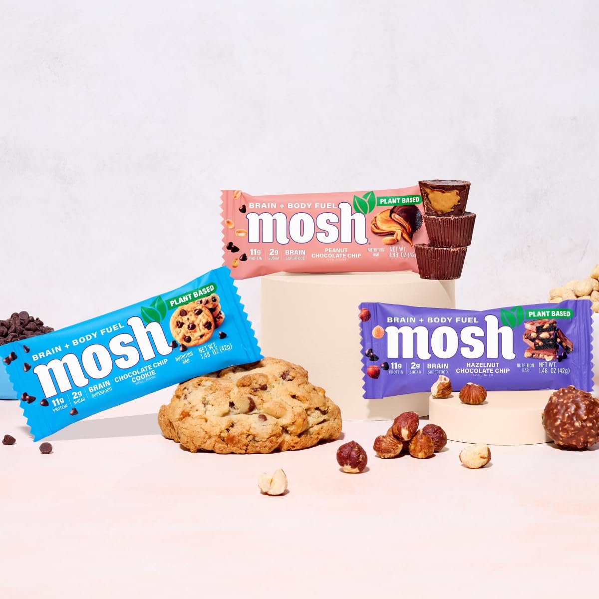 MOSH Variety Pack Vegan Protein Bars, Plant Based, Keto, Gluten Free, Brain Healthy Snack with Cognizin, Ashwagandha and Lion's Mane, 6 Count - görsel 8