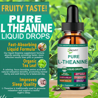 L Theanine Liquid Drops, Pure L-Theanine 400mg for Adults and Kids, Organic High Absorption L Theanine Supplement, Natural Focus Supplement, Non-GMO | Gluten Free | 30 Servings