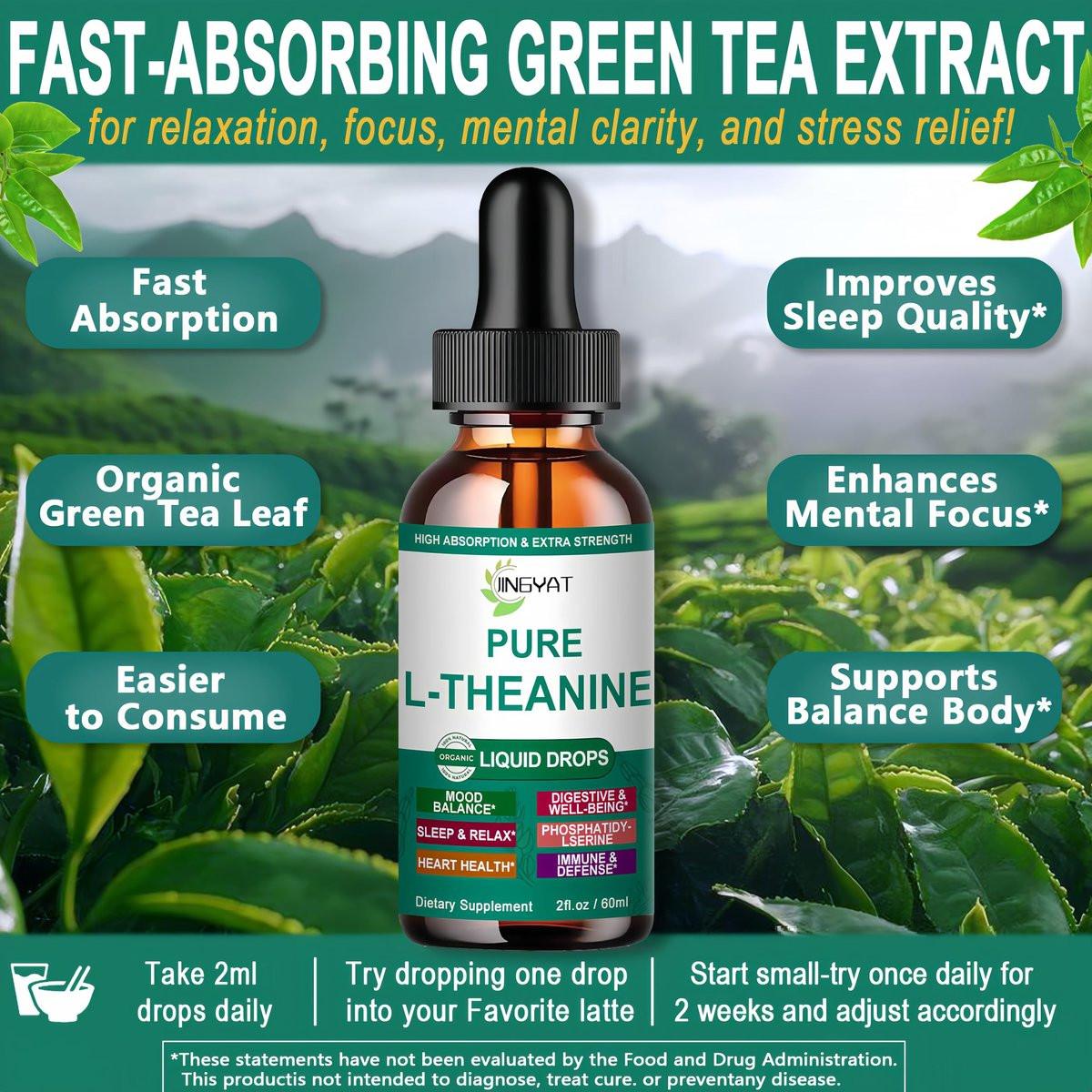 L Theanine Liquid Drops, Pure L-Theanine 400mg for Adults and Kids, Organic High Absorption L Theanine Supplement, Natural Focus Supplement, Non-GMO | Gluten Free | 30 Servings - görsel 3